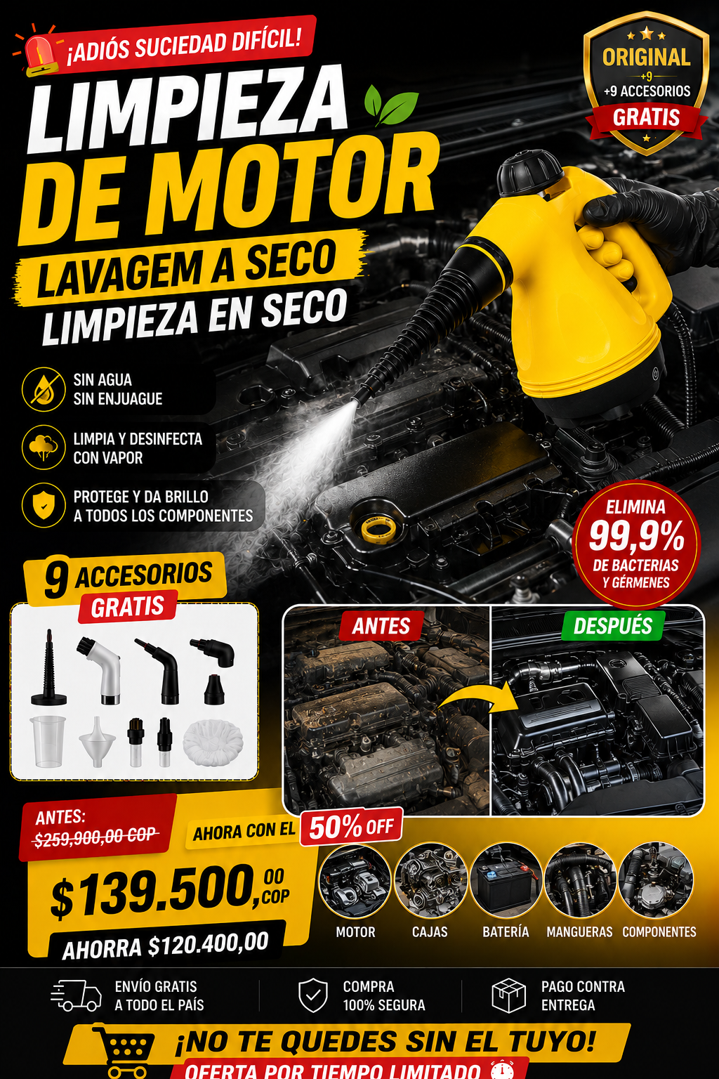 🚨 ¡LA SUCIEDAD YA NO TIENE OPORTUNIDAD! 🚨Limpieza Profunda para Auto, Sofá, Cocina y Pisos Difíciles 🏠✨